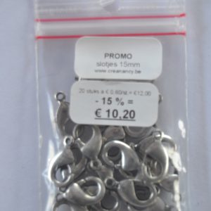 PROMO Karabijnslot 15mm - Old Silver - 20 stuks