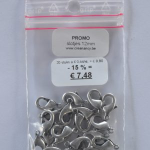 PROMO Karabijnslot 12mm - Old Silver - 20 stuks