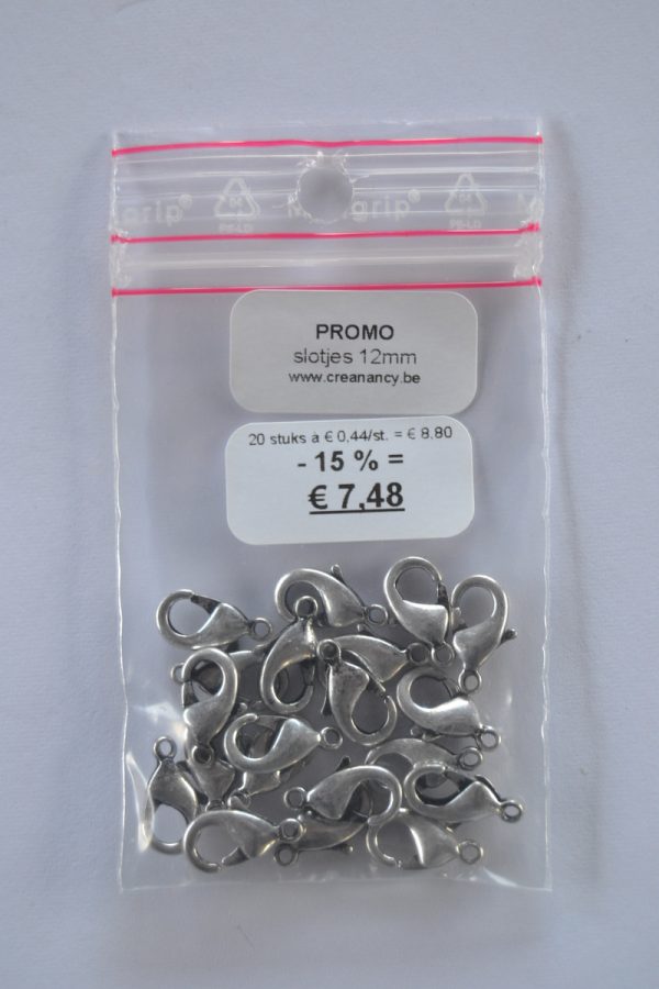 PROMO Karabijnslot 12mm - Old Silver - 20 stuks