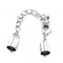 Eindkapje met slot en verlengketting 6mm - Rhodium - 1010154