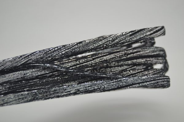 Plat leder 5mm - Plain Silver Black - PROMOTIE