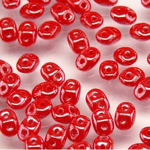 Super Duobead 2.5 x 5mm Opaque Coral Red White Luster 593200-14400