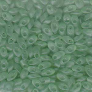 Long Magatama Bead 4 x 7mm Matte Dea Glass Green 2104F
