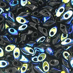 Long Magatama Bead 4 x 7mm Jet AB 4555
