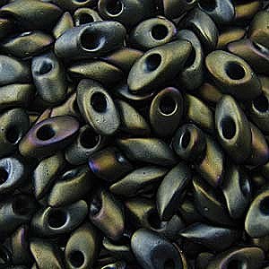 Long Magatama Bead 4 x 7mm Matte Metallic Dark Olive Iris 2013