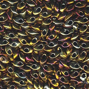 Long Magatama Bead 4 x 7mm Metallic Gold Iris 462
