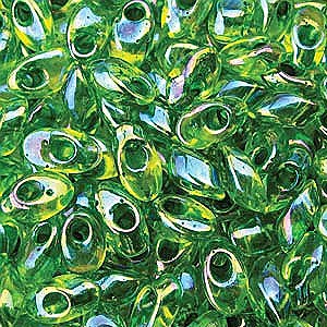 Long Magatama Bead 4 x 7mm Green Lined Chartreuse AB 341