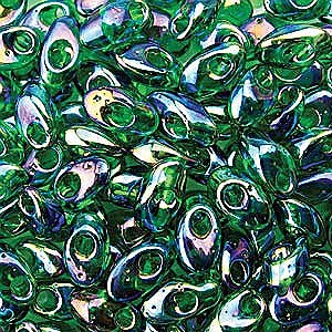 Long Magatama Bead 4 x 7mm Transparant Green AB 179
