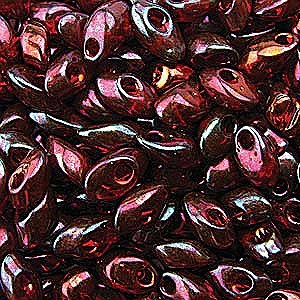 Long Magatama Bead 4 x 7mm Burgundy Gold Luster 315