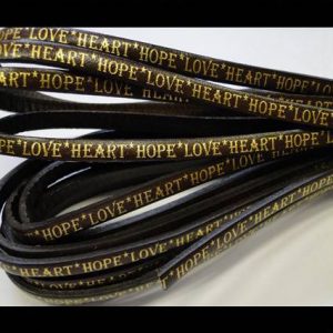 Plat leder 5mm - Love*Heart*Hope - Dark Brown Gold - PROMOTIE