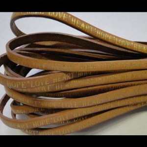 Plat leder 5mm - Love*Heart*Hope - Brown Natural Gold - PROMOTIE