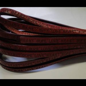 Plat leder 5mm - Love*Heart*Hope - Red Natural - PROMOTIE