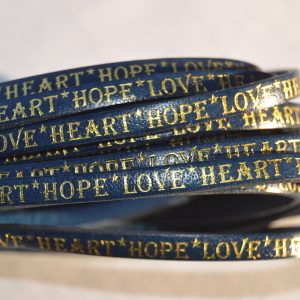 Plat leder 5mm - Love*Heart*Hope - Blue Gold - PROMOTIE