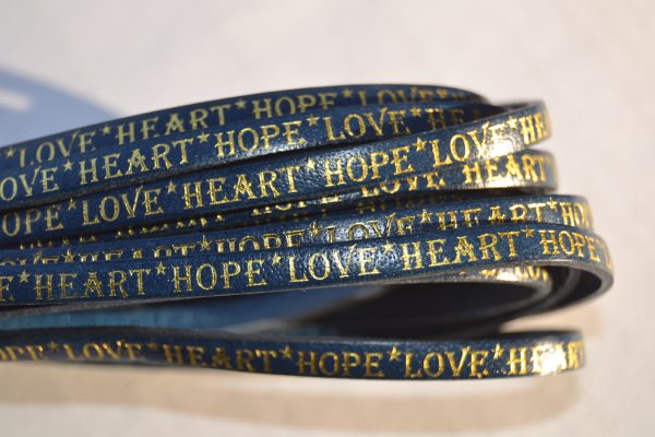 Plat leder 5mm - Love*Heart*Hope - Blue Gold - PROMOTIE