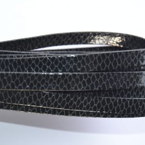 Plat leder 10mm -  Snake Shiny Black - PROMOTIE