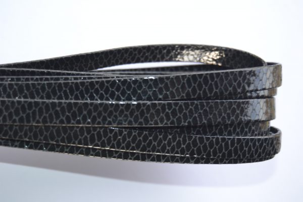 Plat leder 10mm -  Snake Shiny Black - PROMOTIE