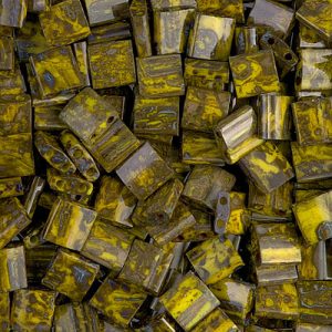 Tila Bead 5 x 5mm - Opaque Yellow Picasso - 4519