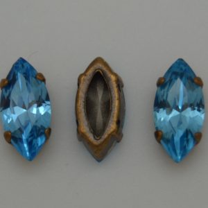 Navette 15x7mm - Aquamarine / Brons