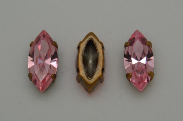 Navette 15x7mm - Light Rose / Brons