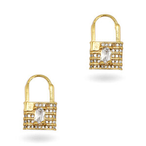 Oorbellen  zirkonia hangslot - gold - 17x10mm