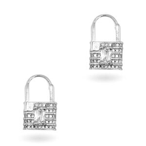 Oorbellen  zirkonia hangslot - silver - 17x10mm