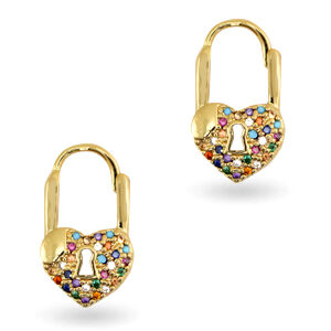 Oorbellen Zirkonia Rainbow Heart - Gold - 18x10mm