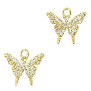 Zirkonia Bedeltje - Vlinder - Gold