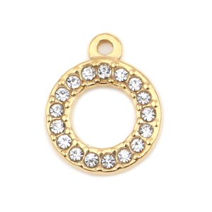 Hanger cirkel met strassen - Edelstaal gold