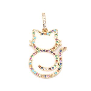 Hanger poesje - gold plated - strass multicolour
