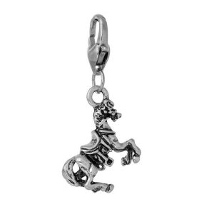 Bedeltje paardje aan slotje - antique silver