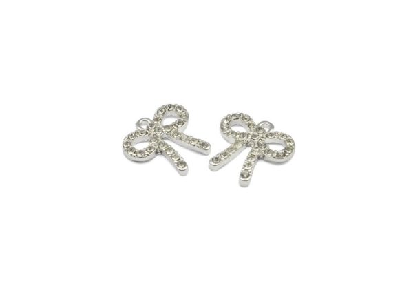 Hanger strikje met strass  - silver plated