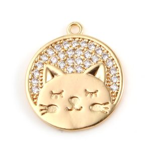 Bedeltje POES met strass - 18K real gold plated
