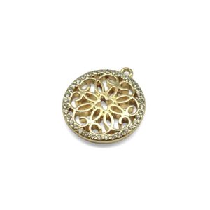 Bedeltje munt met strass - gold plated