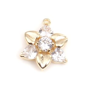 Bedeltje bloem met strass - 24K real gold plated