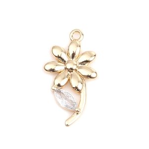 Bedeltje 18K real gold plated Flower Leaves met strass - QB0258678