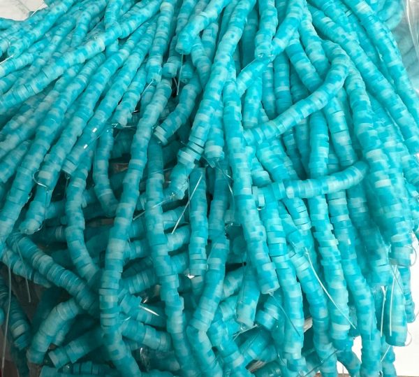 Katsuki beads 4mm op streng -  gespikkeld turquoise  - Super promotie