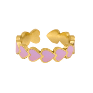 Ring in edelstaal - hartje lila/goud