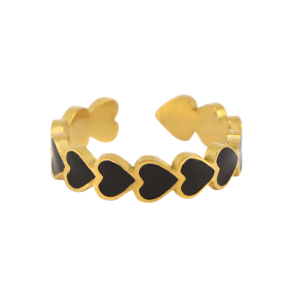 Ring in edelstaal - hartje zwart/goud