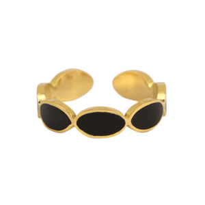 Ring in edelstaal - ovaal zwart/goud
