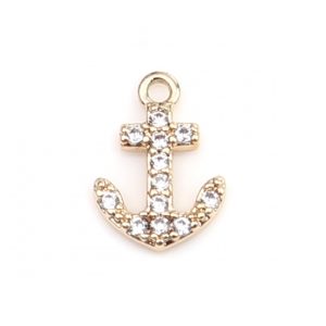 Bedeltje 18K real gold plated Anker met strass