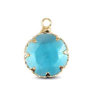hangertje rond crystal glas - aquamarine /gold