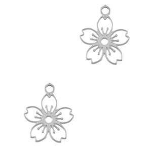 Bedeltje Bloemetje edelstaal silver - 83256