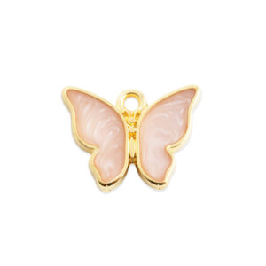 Bedeltje Vlinder emaille parelroos - gold plated