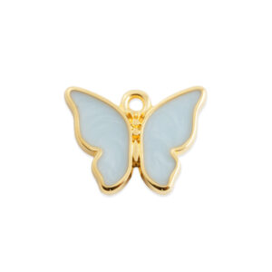 Bedeltje Vlinder emaille parelblauw - gold plated