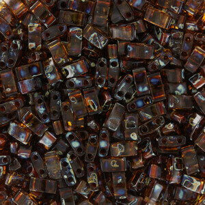 Half Tila bead 5x2.3mm - Trasparent Dark Topaz Picasso - 4502