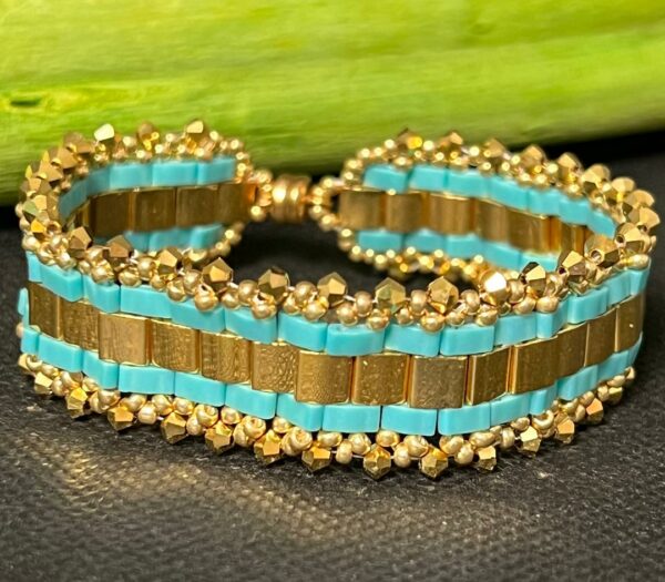 pakketje armband EVA - turquoise/goud