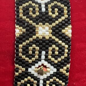 Gold Blue met toupie - peyote armband - goud/zwart