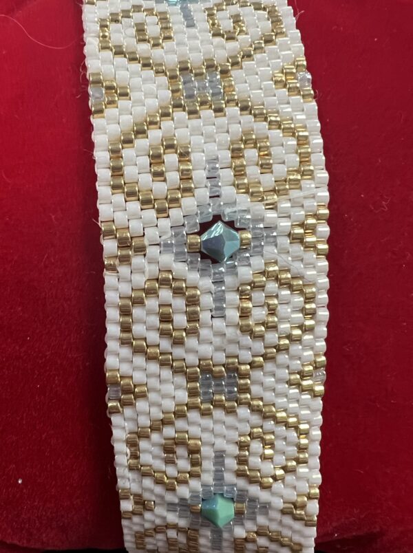 Gold Blue met toupie - peyote armband - goud/blauw