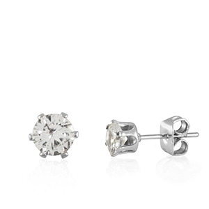 Oorsteker in edelstaal silver met zirconia - 6x5mm