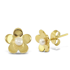 Oorsteker bloem in edelstaal gold met zoetwaterparel - 88765
